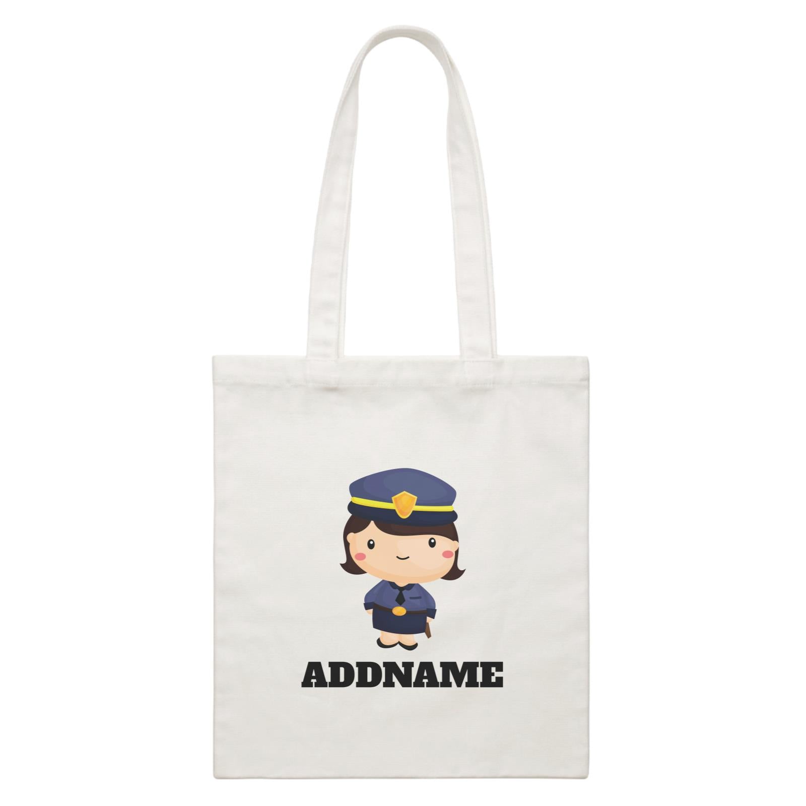 Birthday Police Officer Short Hair Girl  In Suit Addname White Canvas Bag