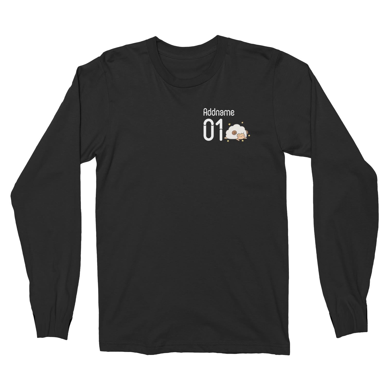 Pocket Name and Number Cute Hand Drawn Style Sheep Long Sleeve Unisex T-Shirt