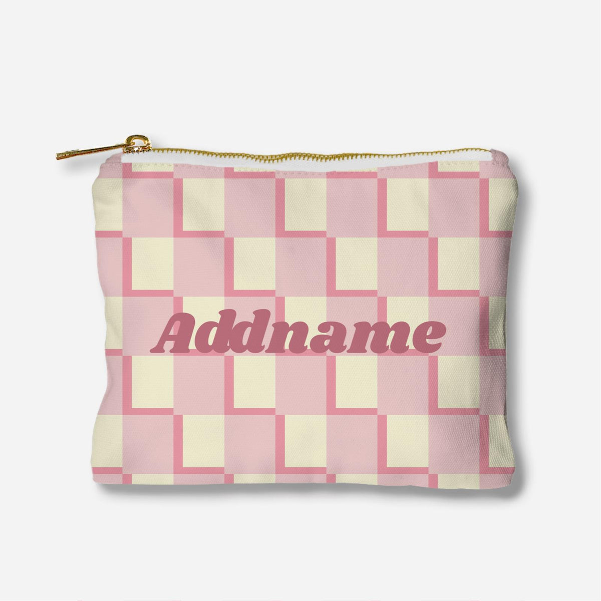 Checkered Series Full Print Zipper Pouch - Pink