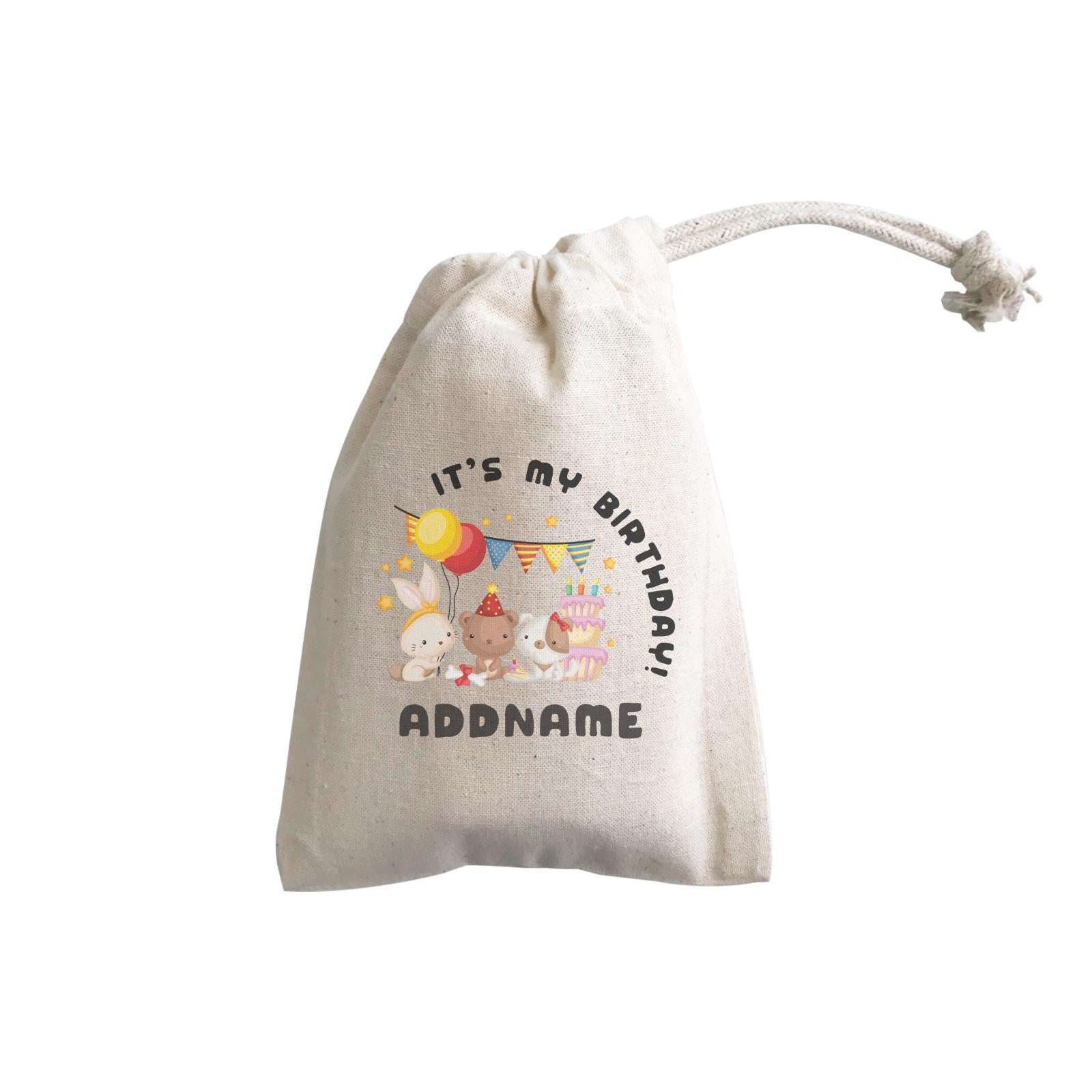 Birthday Friendly Animals Rabbit Bear And Dog Party It's My Birthday Addname GP Gift Pouch