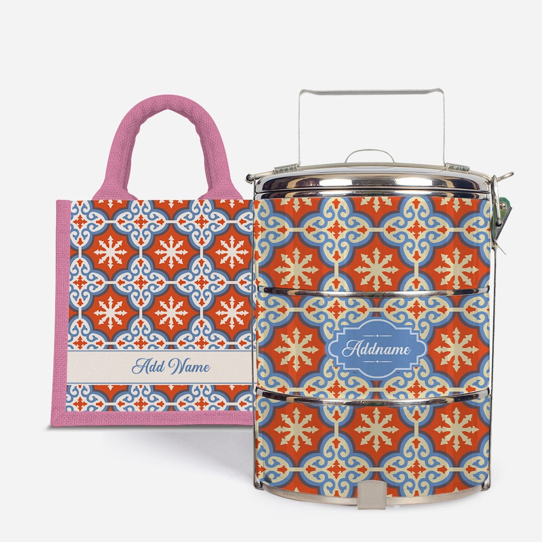 Moroccan Series Standard Tiffin With Half Lining Lunch Bag  - Cherqi Light Pink