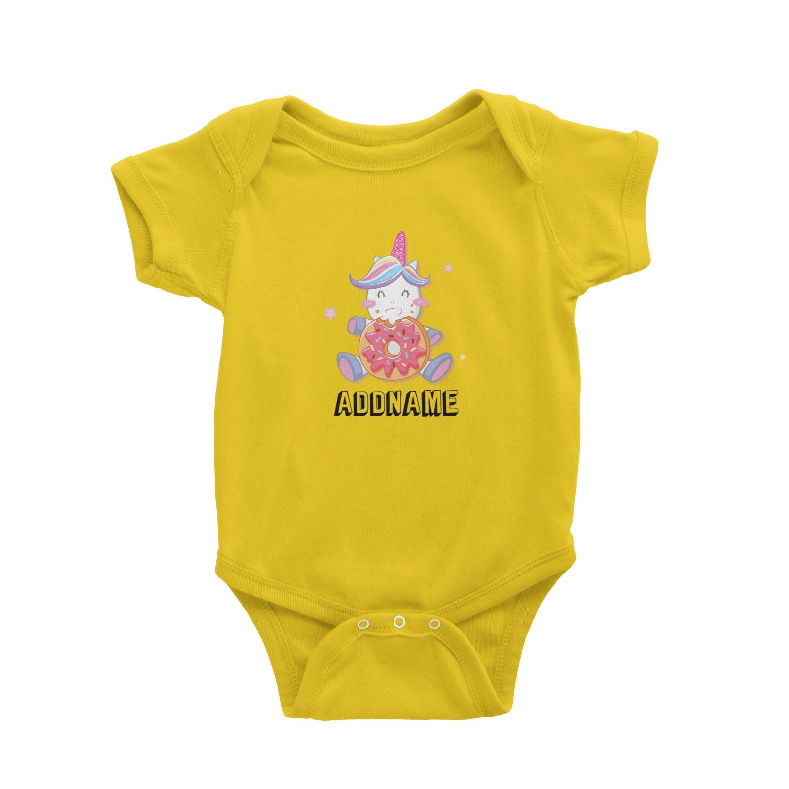 Birthday Unicorn Happy Eating Donut Addname Baby Romper