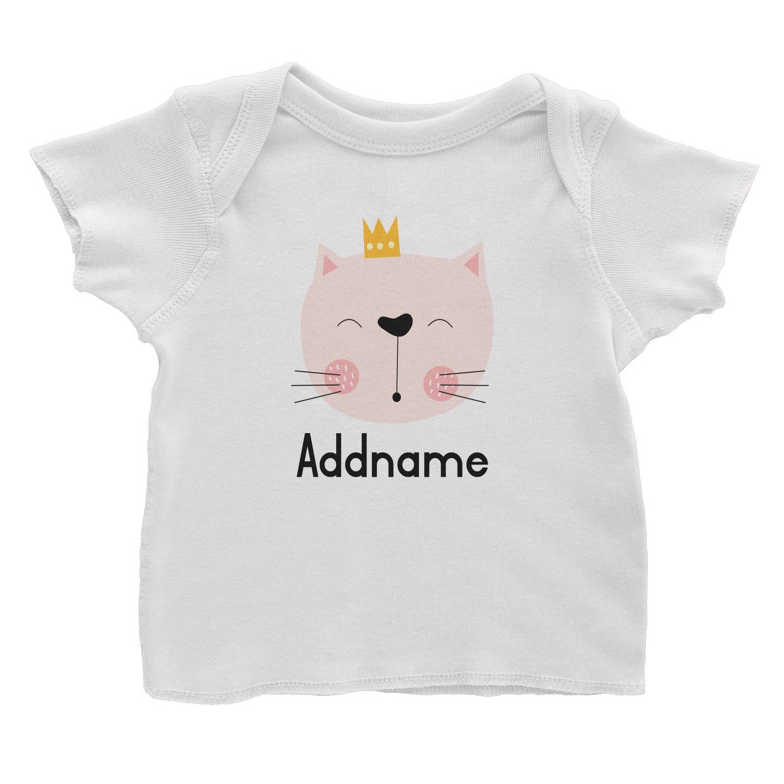 Crown Animal Pink Cat with Pink Blush and Whiskers Addname Baby T-Shirt