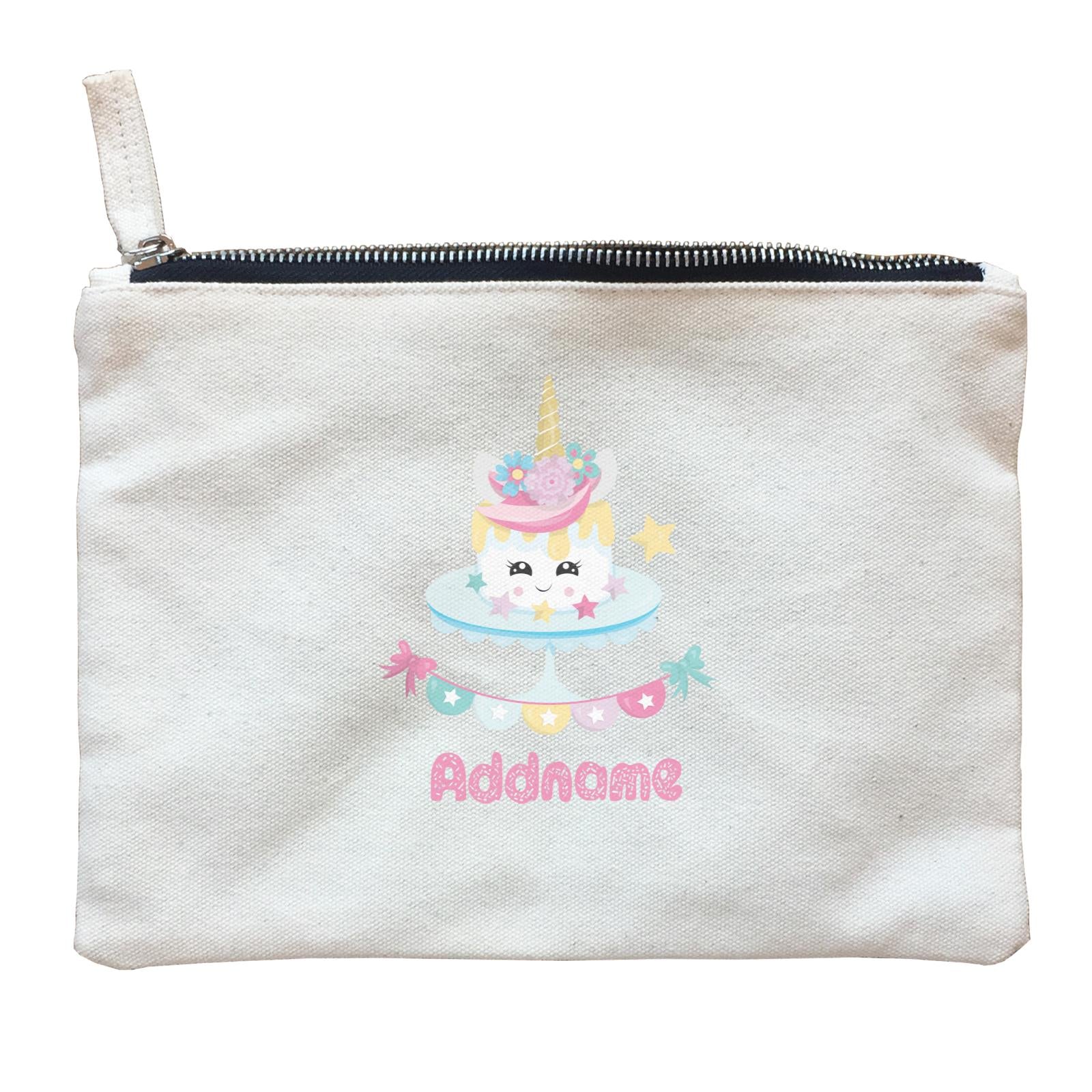 Magical Sweets Birthday Unicorn Cake with Banner Addname Zipper Pouch