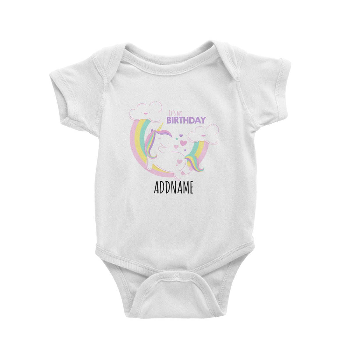 Pastel It's My Birthday Unicorn Rainbow White White Baby Romper
