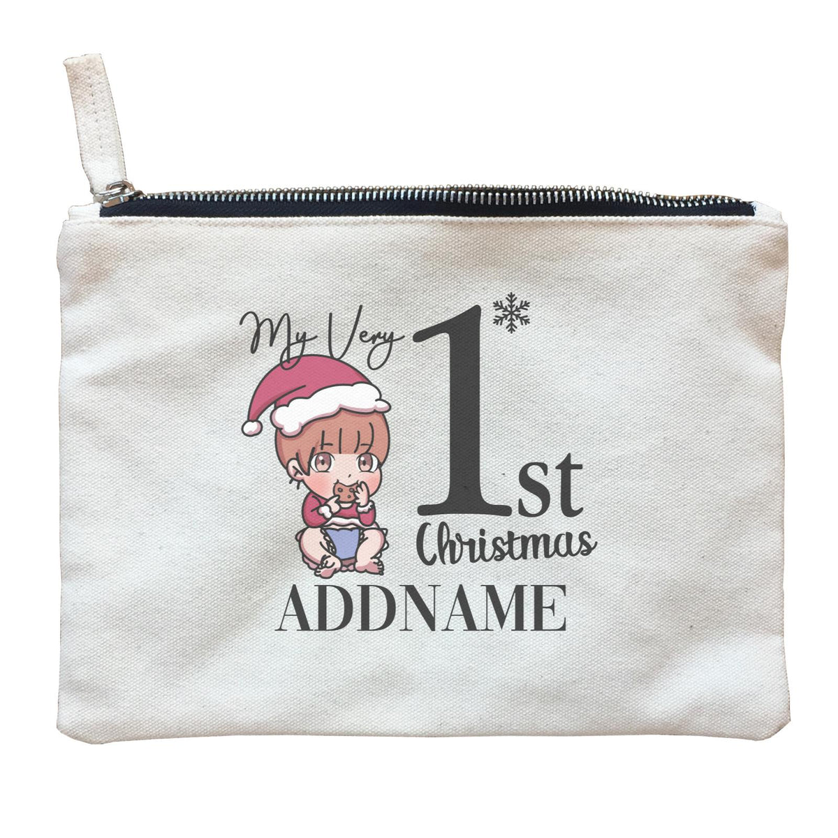 Xmas Christmas Chibi Family My Very 1st Christmas Baby Girl Eating Cookie Zipper Pouch