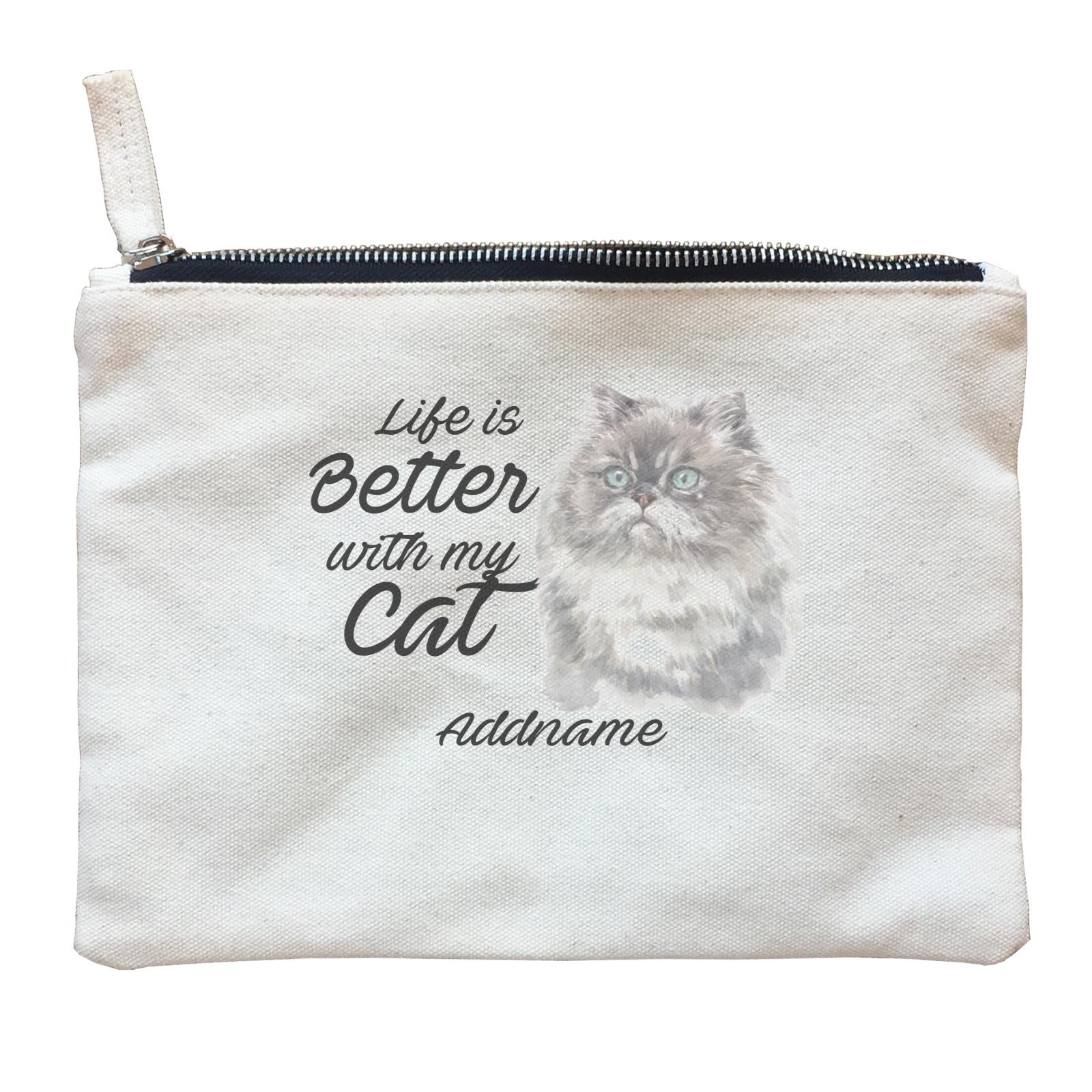 Watercolor Life is Better With My Cat Himalayan Addname Zipper Pouch