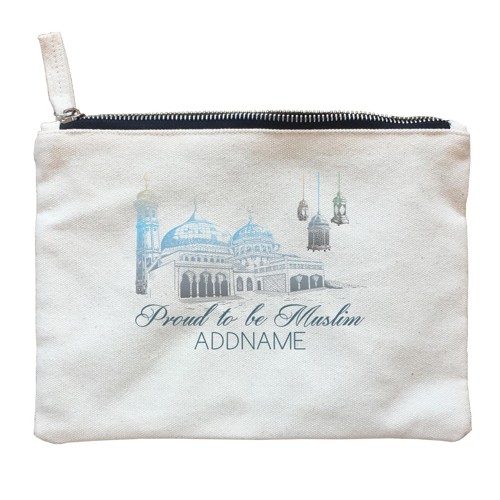 Proud To Be Muslim Dark Blue Mosque Addname Zipper Pouch