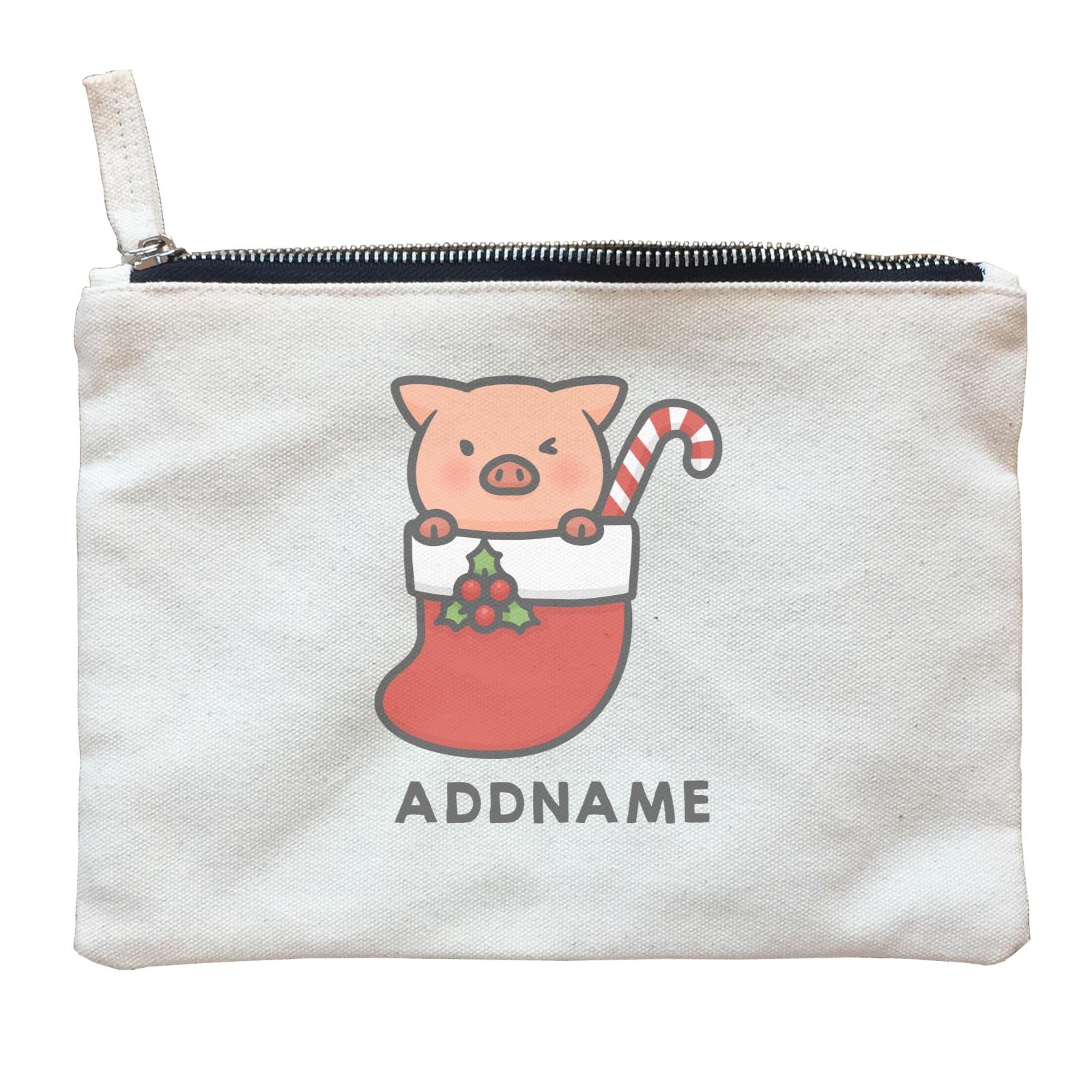 Xmas Cute Pig In Christmas Sock Addname Accessories Zipper Pouch