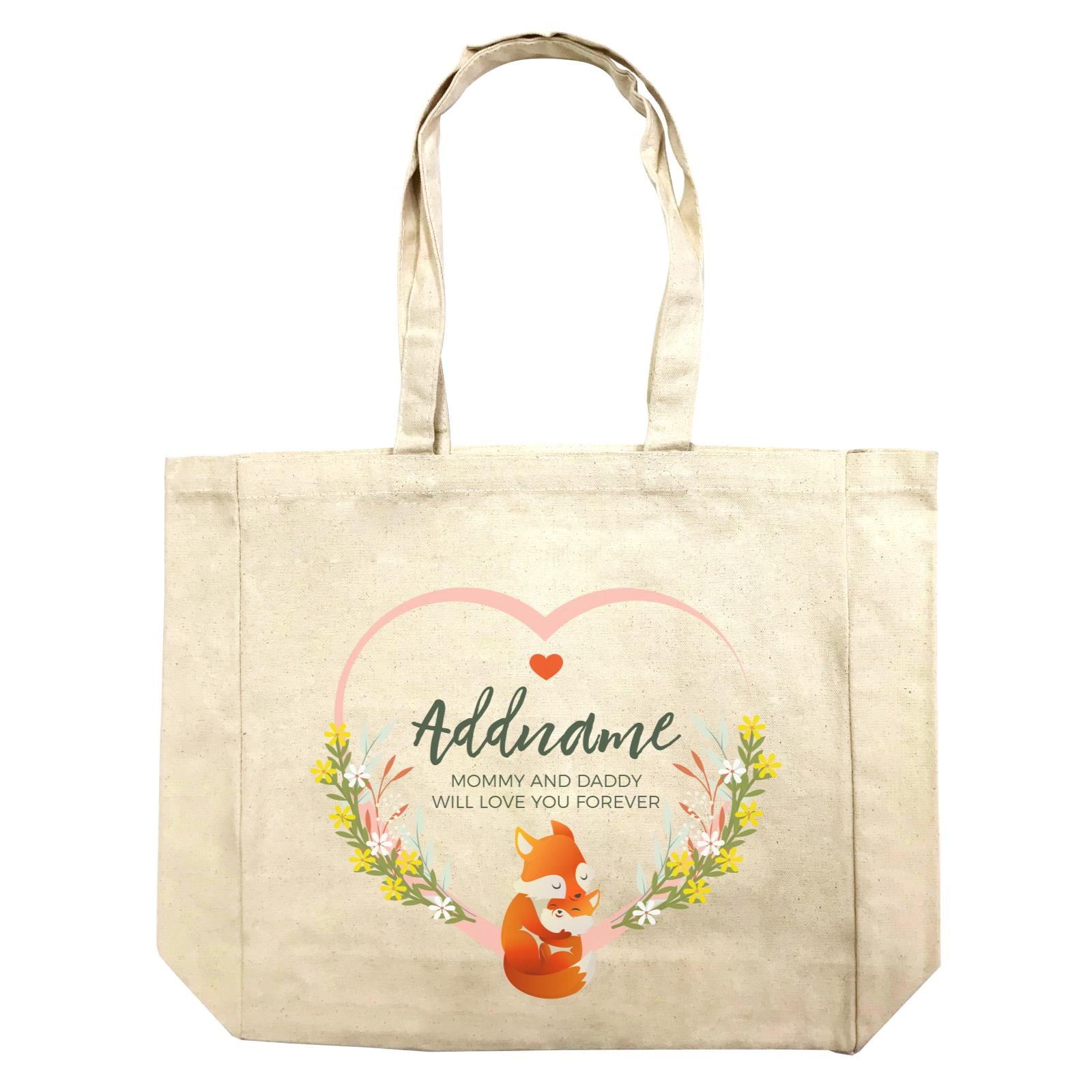 Loving Mother and Baby Fox in Heart Personalizable with Name and Text Shopping Bag