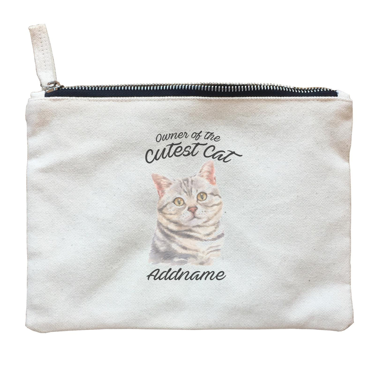Watercolor Owner Of The Cutest Cat Grey American Shorthair Addname Zipper Pouch