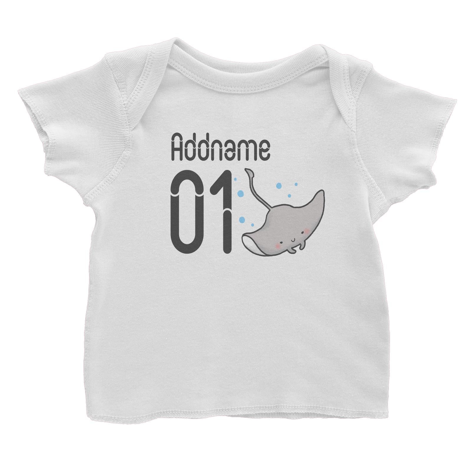 Name and Number Cute Hand Drawn Style Stingray Baby T-Shirt (FLASH DEAL)