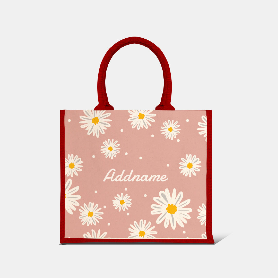 Daisy Series Half Lining Jute Bag - Coral Red