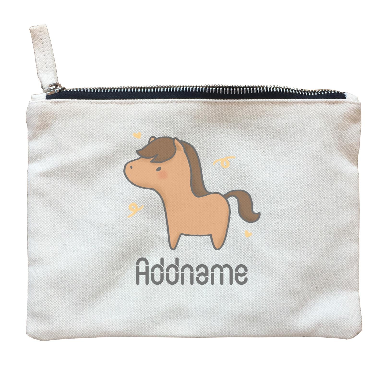Cute Hand Drawn Style Horse Addname Zipper Pouch