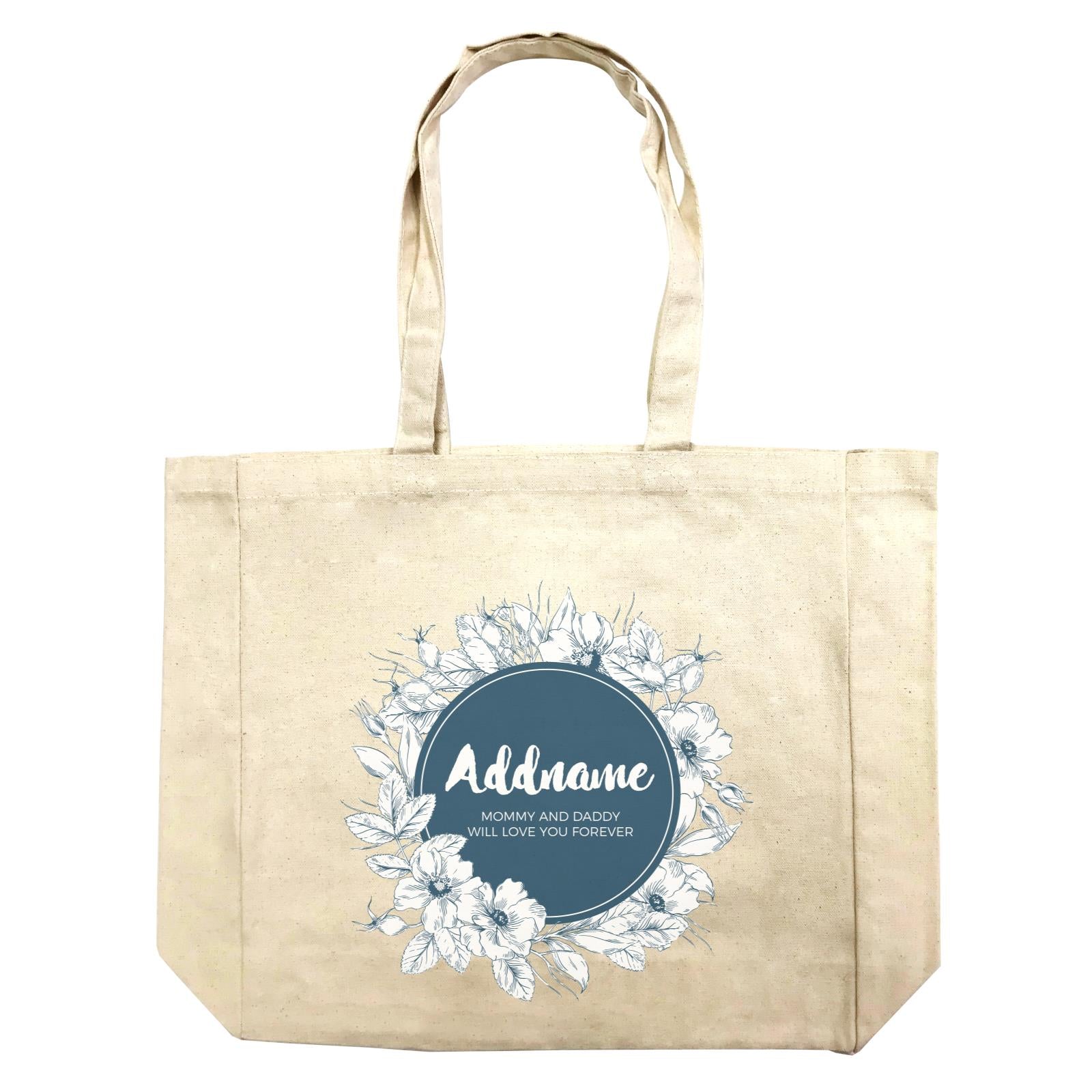 Navy Blue Flower Wreath Personalizable with Name and Text Shopping Bag
