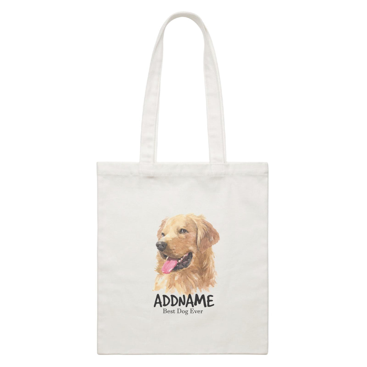 Watercolor Dog Golden Retriever Left Best Dog Ever Addname White Canvas Bag