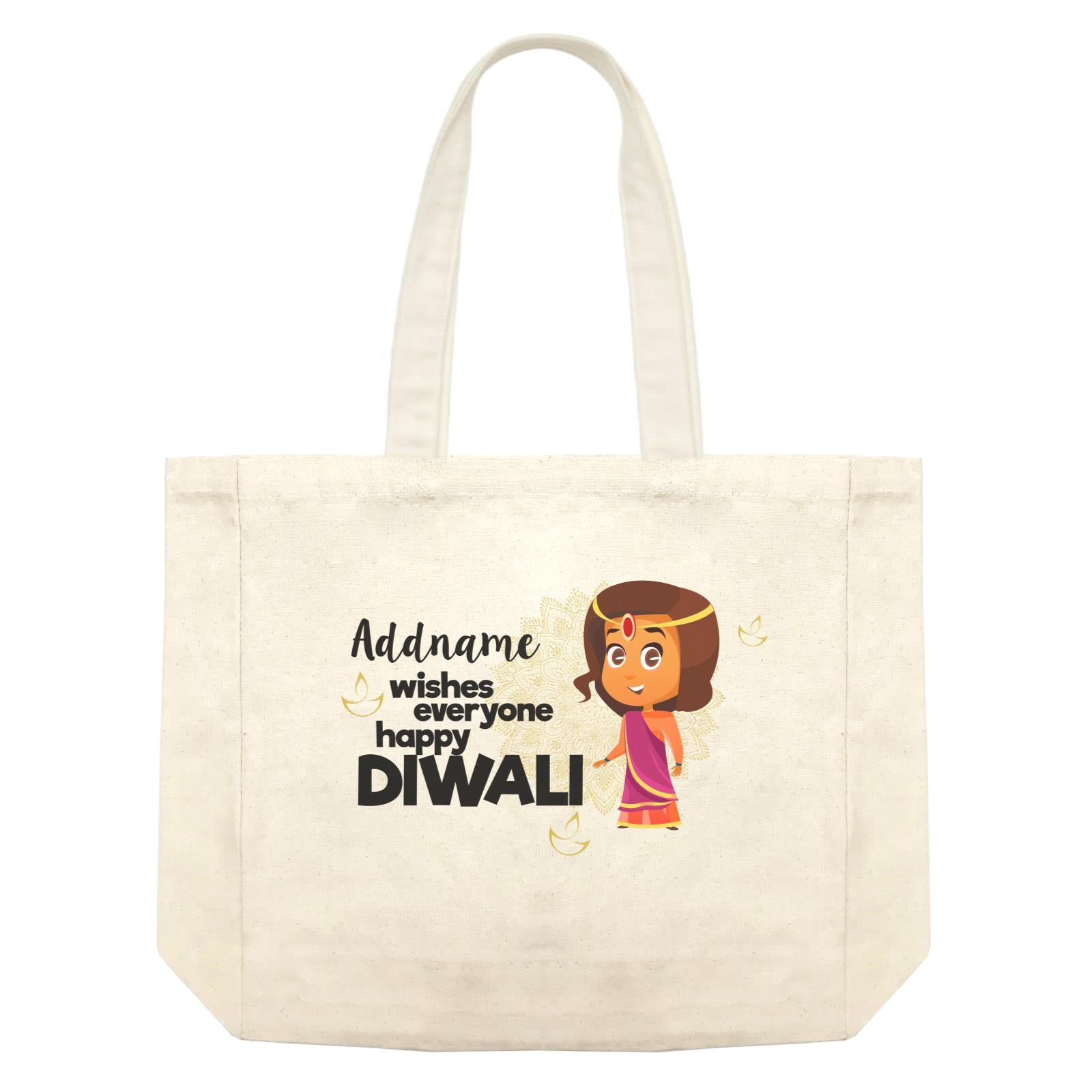 Cute Girl Wishes Everyone Happy Diwali Addname Shopping Bag