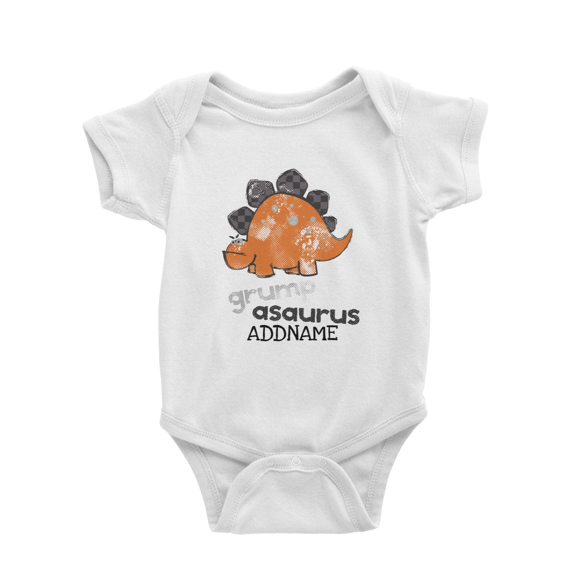 Grumpasaurus Dinosaur Addname White Baby Romper
