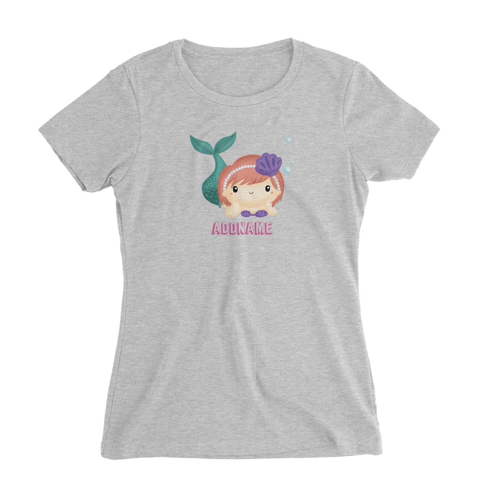 Birthday Mermaid Peach Short Hair Mermaid Laying Addname Women's Slim Fit T-Shirt