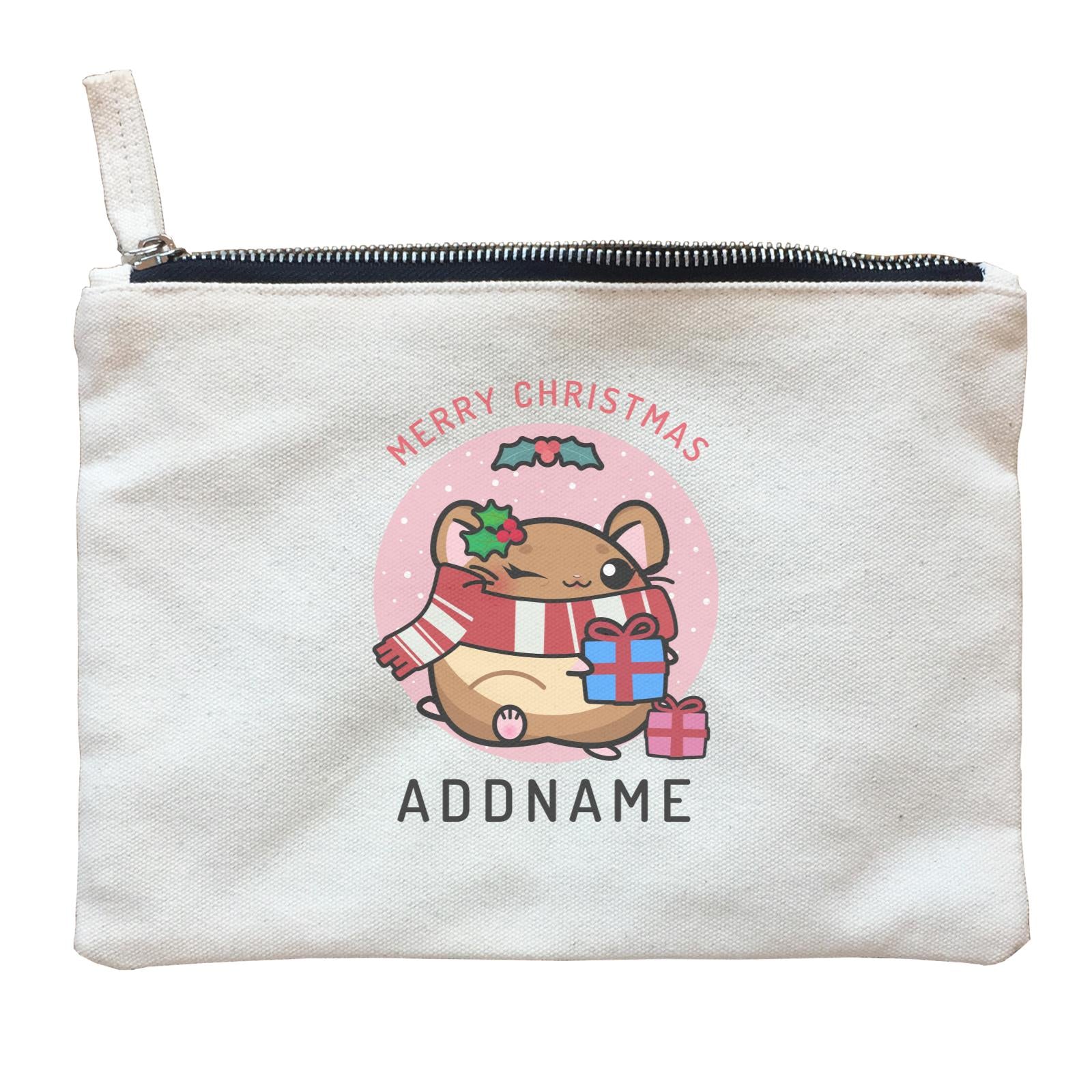 Merry Christmas Cute Santa Mistletoe Mother Hamster Zipper Pouch