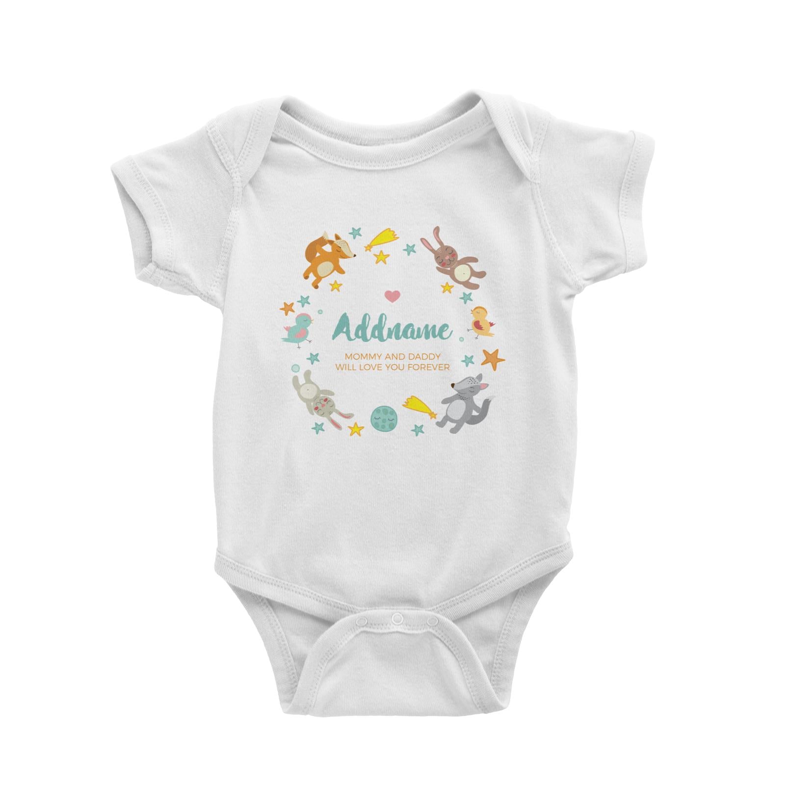 Cute Woodland Animals with Star Elements Personalizable with Name and Text Baby Romper