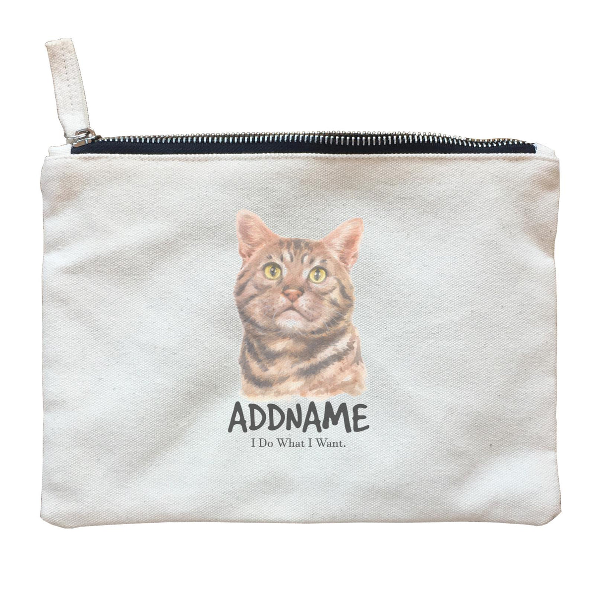 Watercolor Cat American Shorthair Brown I Do What I Want Addname Zipper Pouch