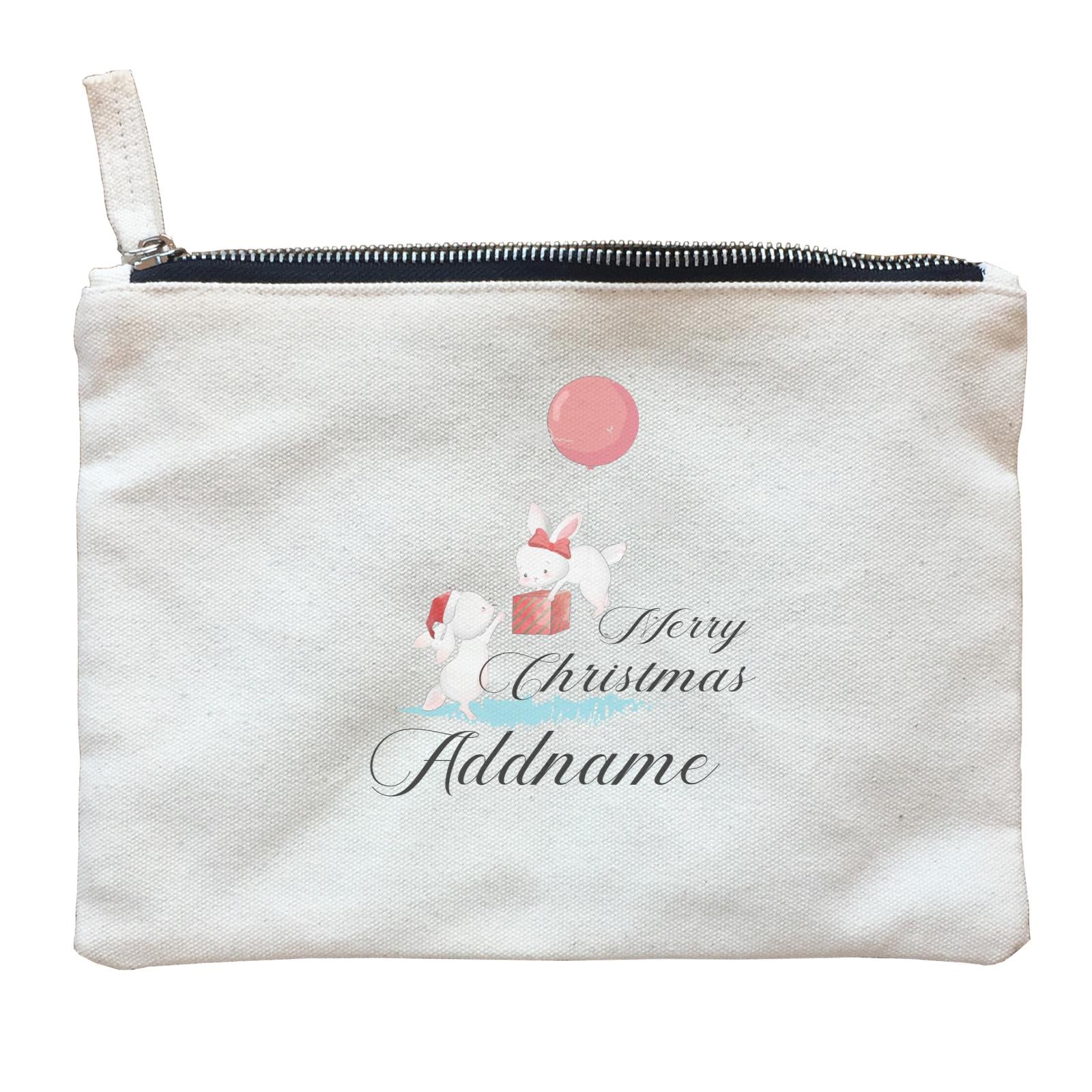 Christmas Cute Rabbits With Balloon Merry Christmas Addname Zipper Pouch