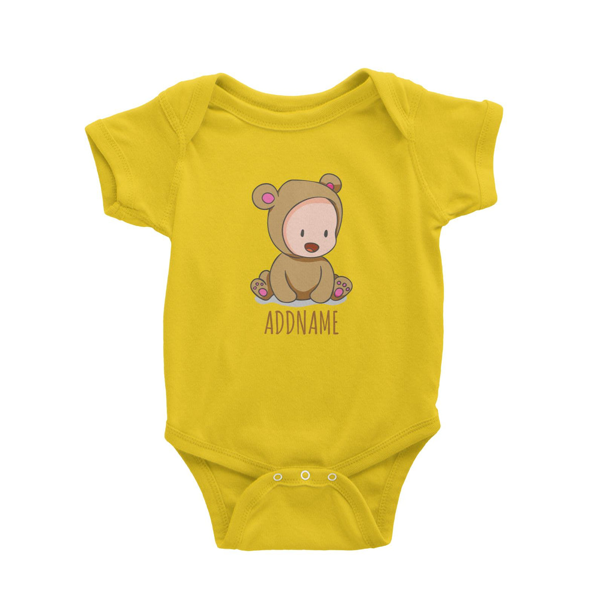 Cute Baby in Brown Bear Suit Addname Baby Romper