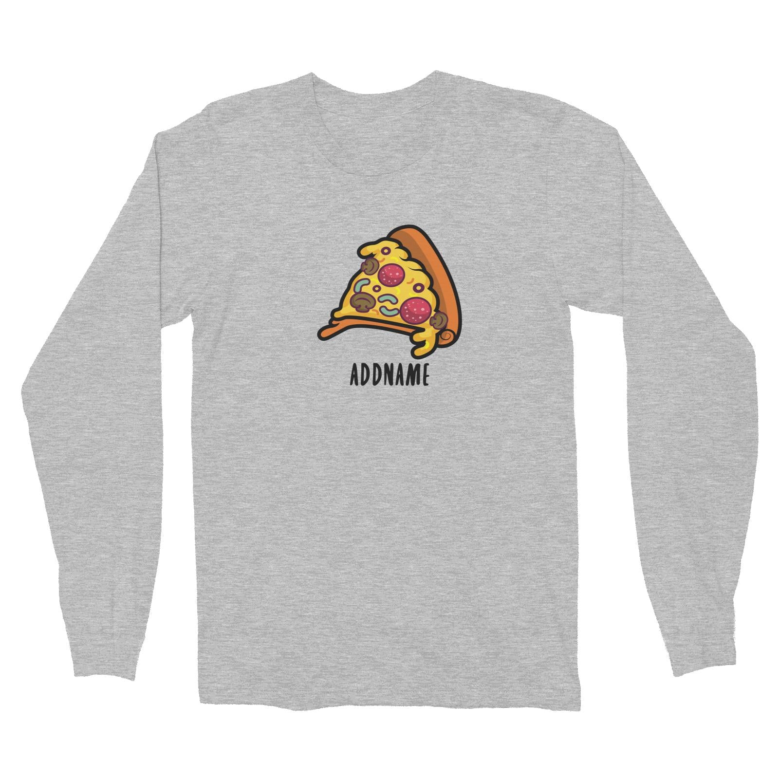 Fast Food Pizza Slice Addname Long Sleeve Unisex T-Shirt  Matching Family Comic Cartoon Personalizable Designs
