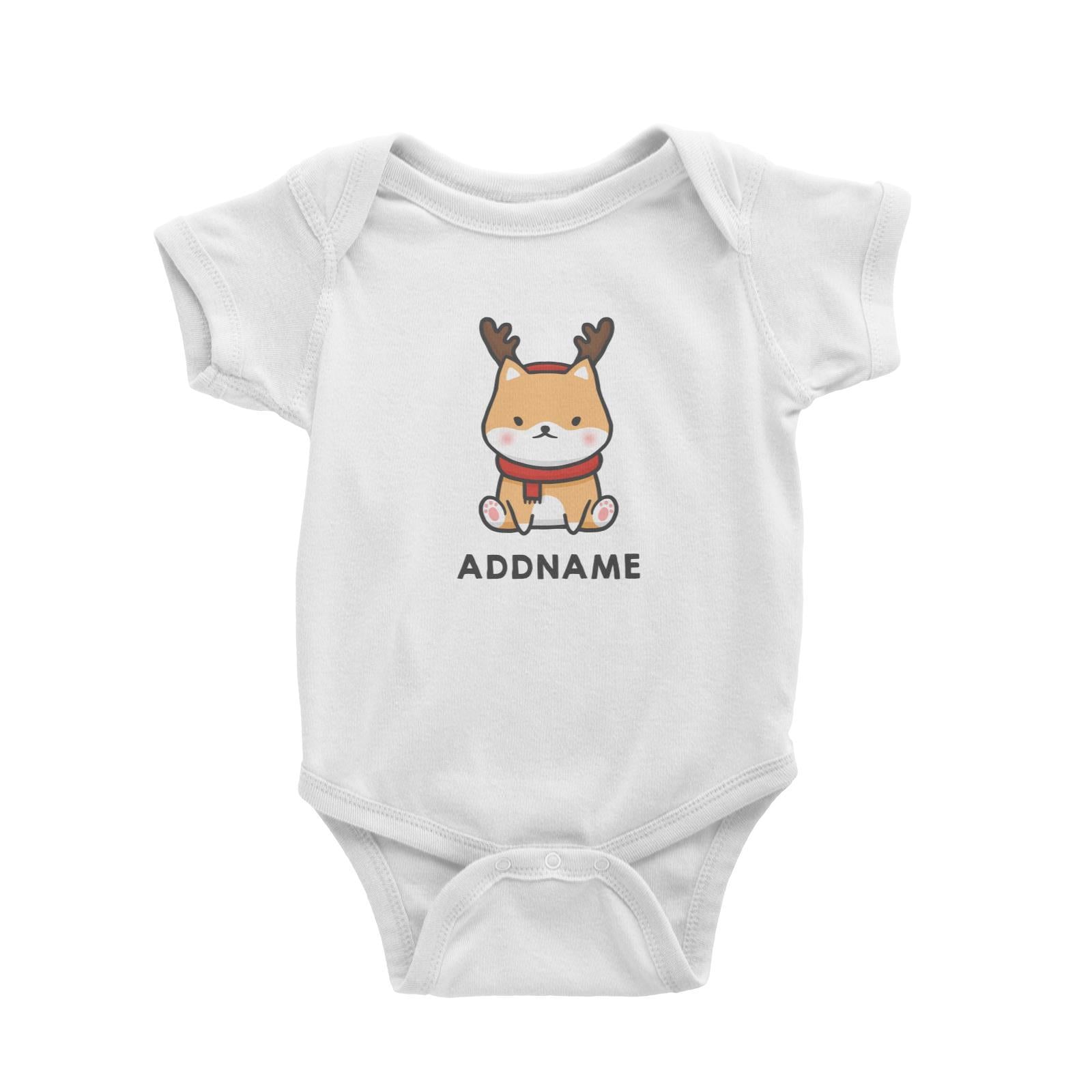 Xmas Cute Shiba Inu Sitting Addname Baby Romper