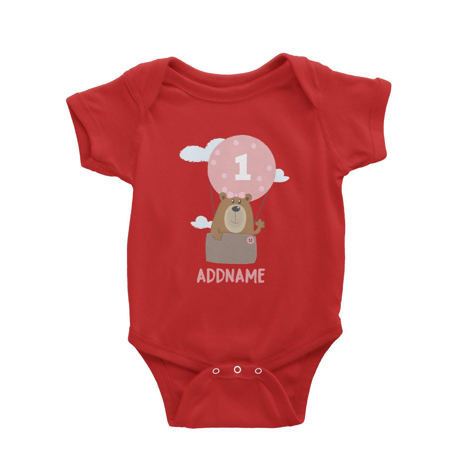 Cute Bear Girl with Hot Air Balloon Birthday Theme Personalizable with Name and Number Baby Romper