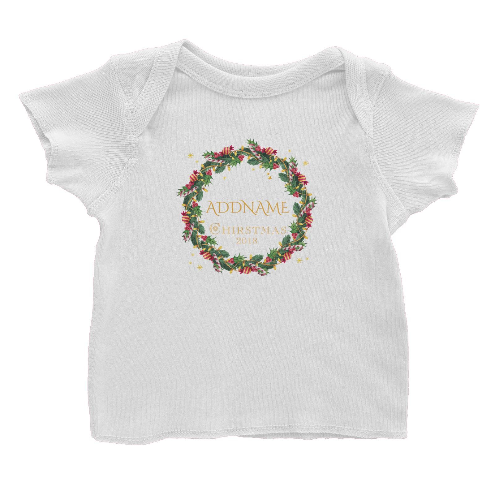 Christmas Watercolour Wreath With Candy 2018 Addname Baby T-Shirt