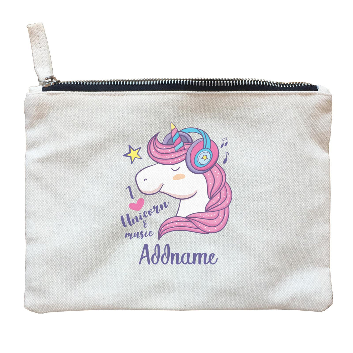 Cool Cute Unicorn I Love Unicorn &amp; Music Addname Zipper Pouch