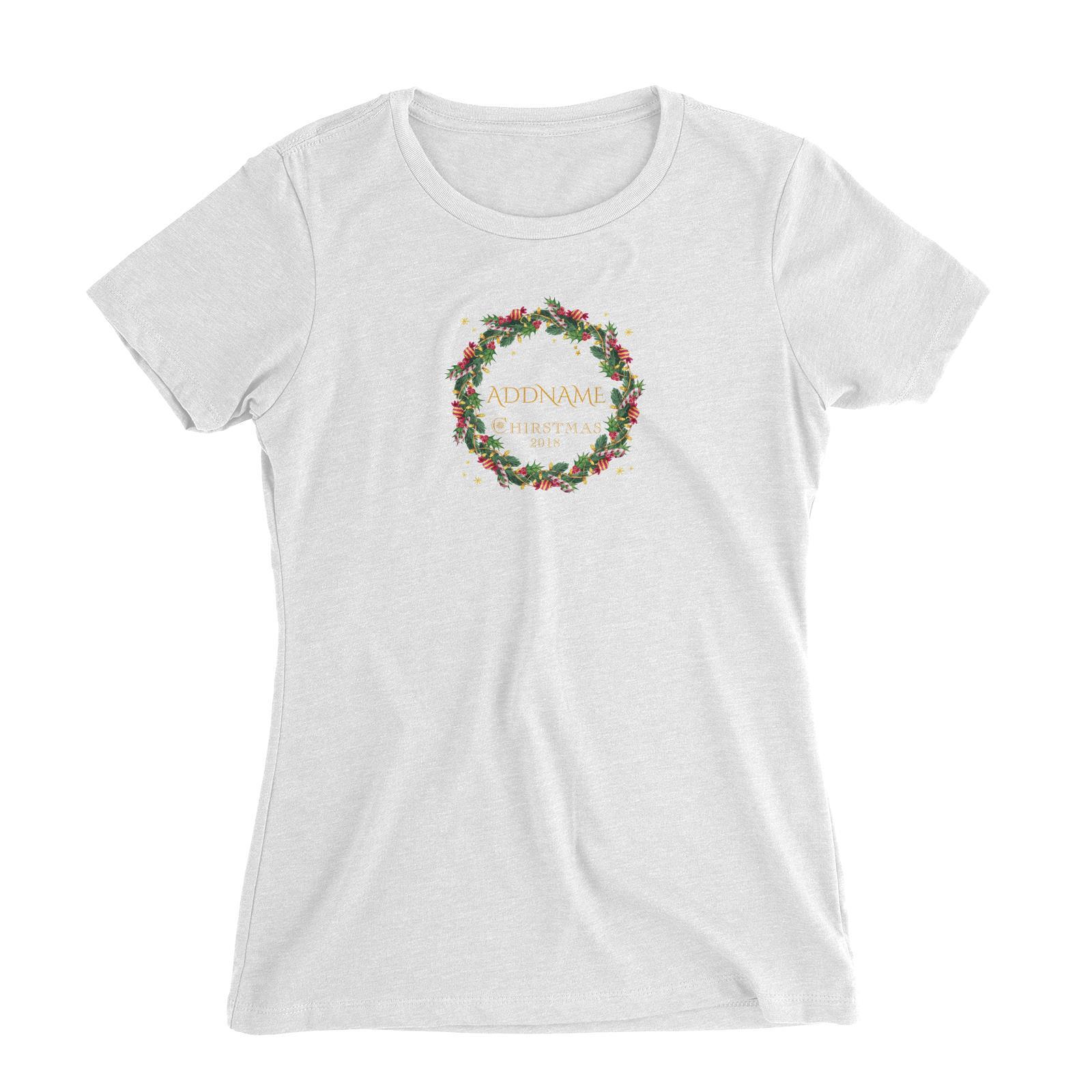 Christmas Watercolour Wreath With Candy 2018 Addname Unisex T-Shirt