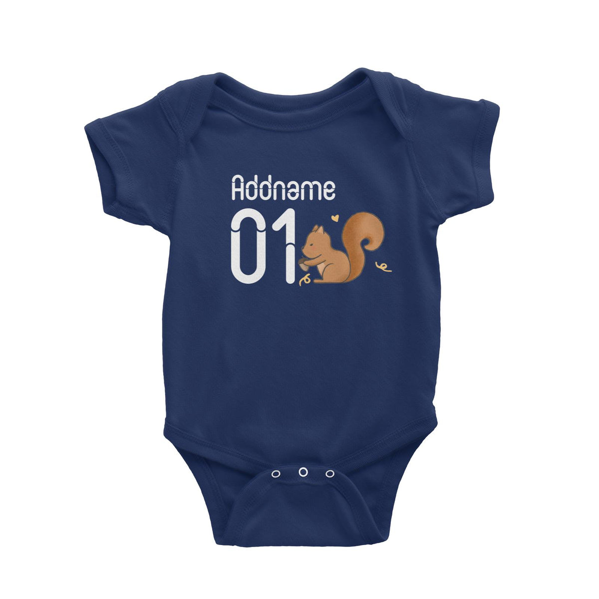 Name and Number Cute Hand Drawn Style Squirrel Baby Romper