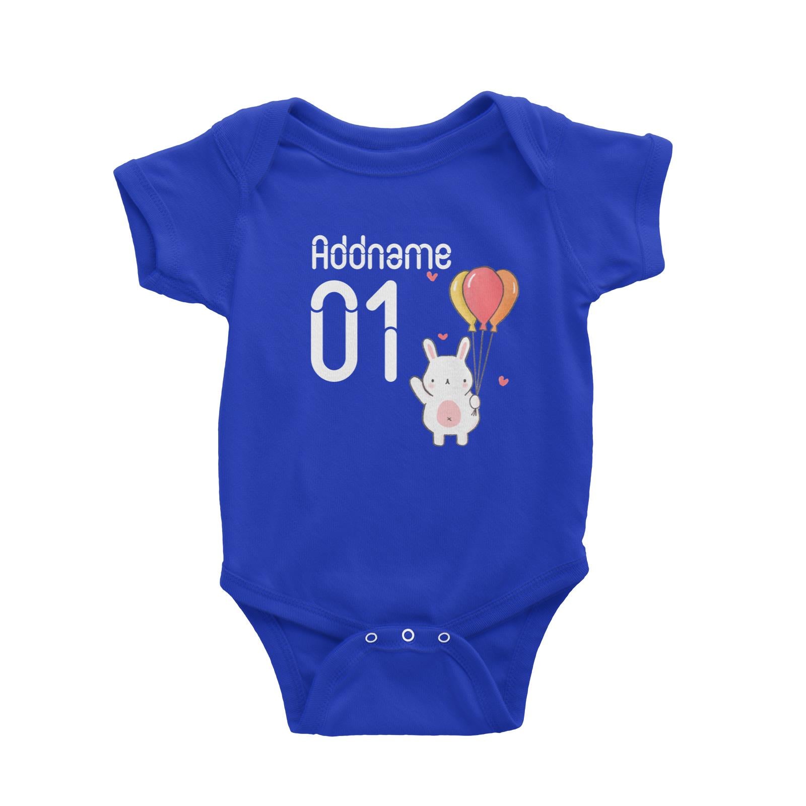 Name and Number Cute Hand Drawn Style Bunny Baby Romper