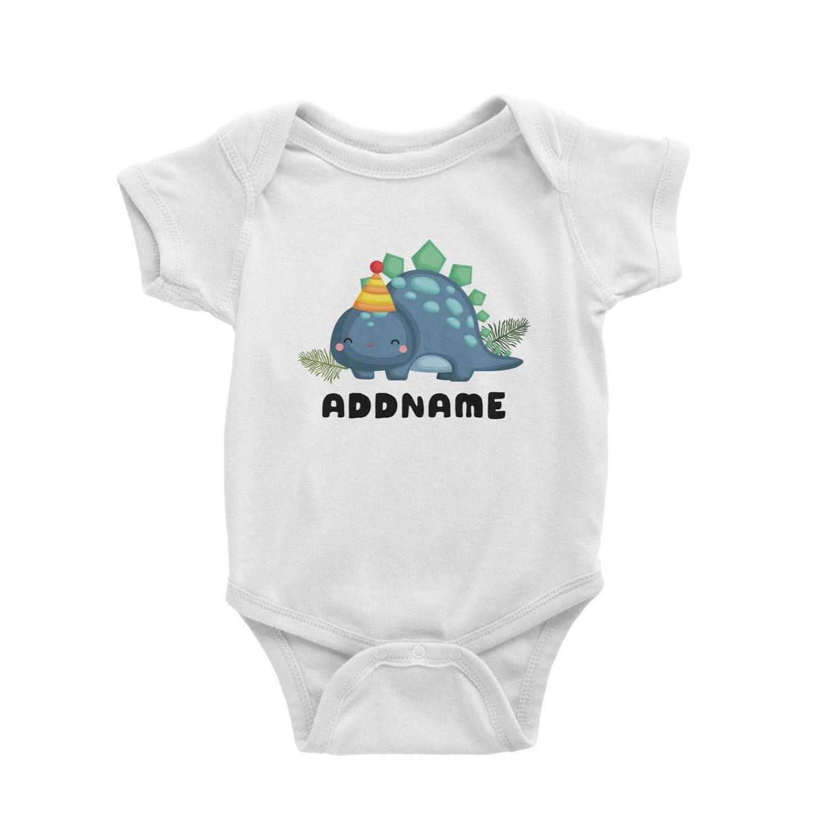 Birthday Dinosaur Happy Blue Stegosaurus Addname Baby Romper