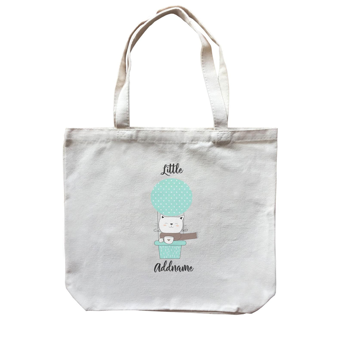 Cute Air Balloon with White Cat and Coffee Cup Addname Canvas Bag