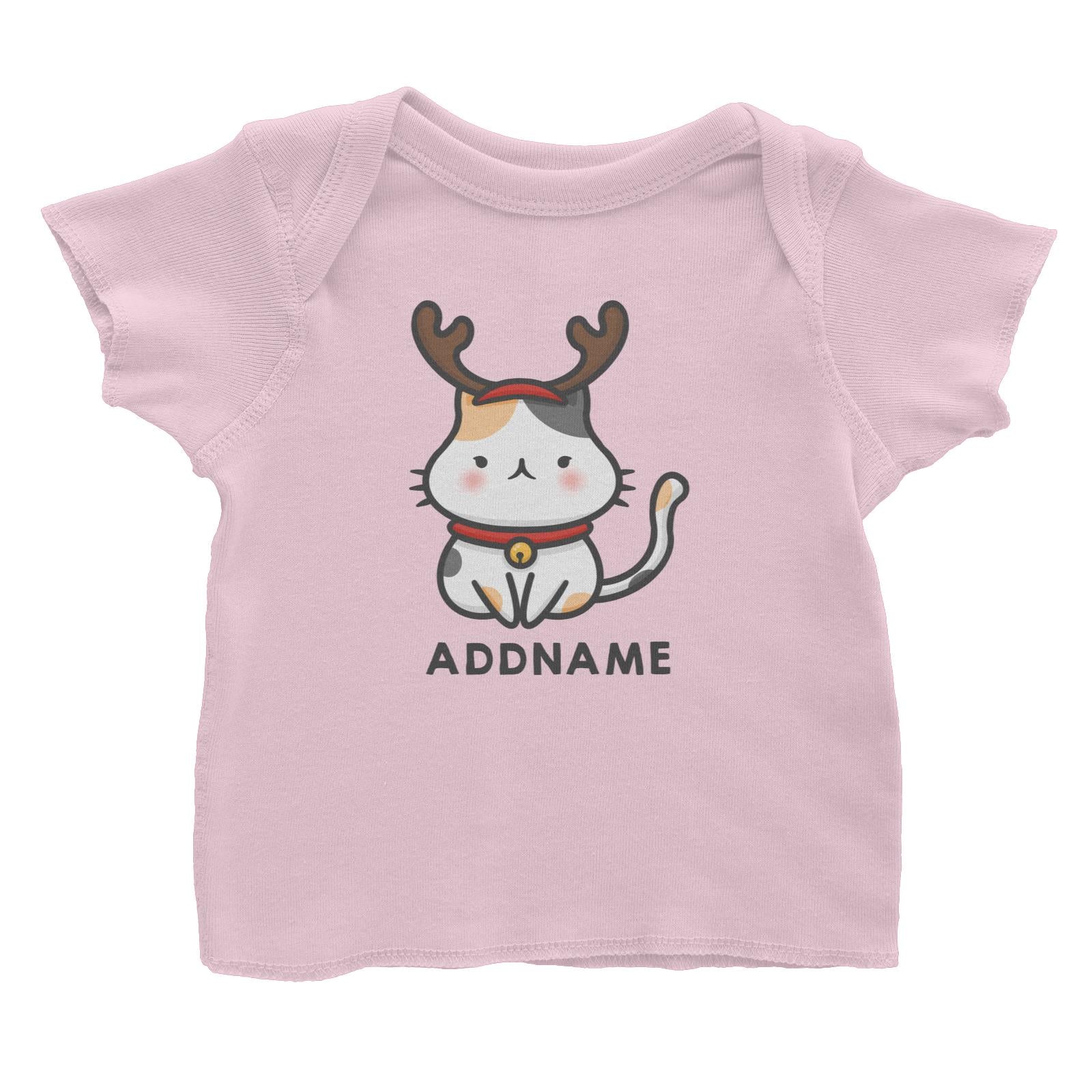 Xmas Cute Cat With Reindeer Antlers Addname Accessories Baby T-Shirt