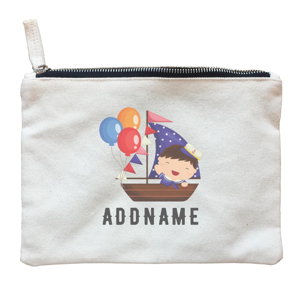 Birthday Sailor Baby Boy In Ship With Balloon Addname Zipper Pouch