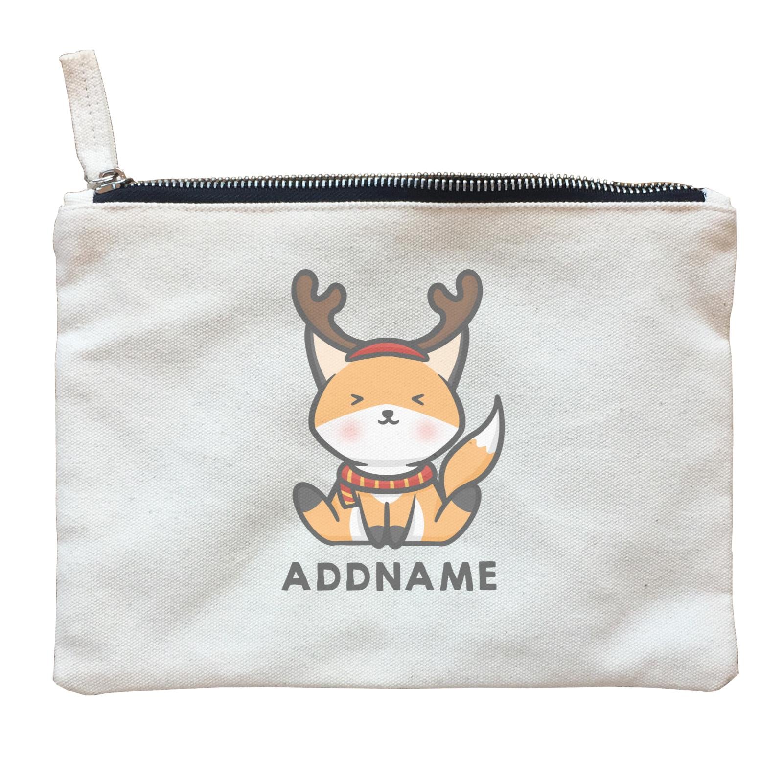 Xmas Cute Fox With Reindeer Antlers Addname Accessories Zipper Pouch
