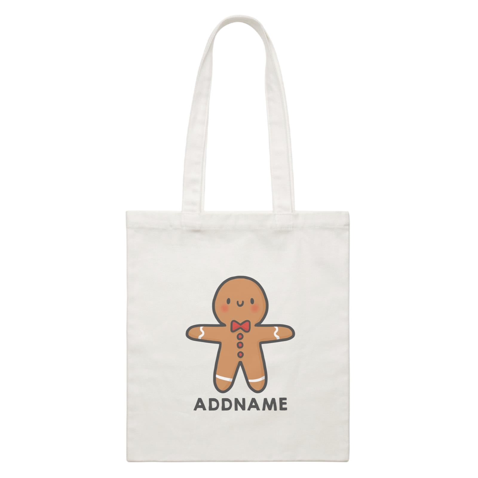 Xmas Cute Gingerbread Man Addname White Canvas Bag