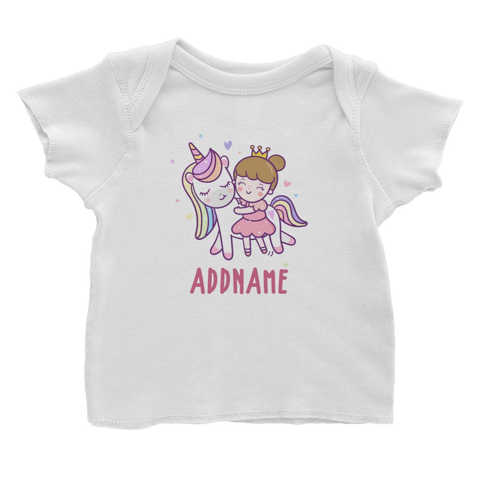 Unicorn And Princess Series Cute Unicorn With Princess Addname Baby T-Shirt