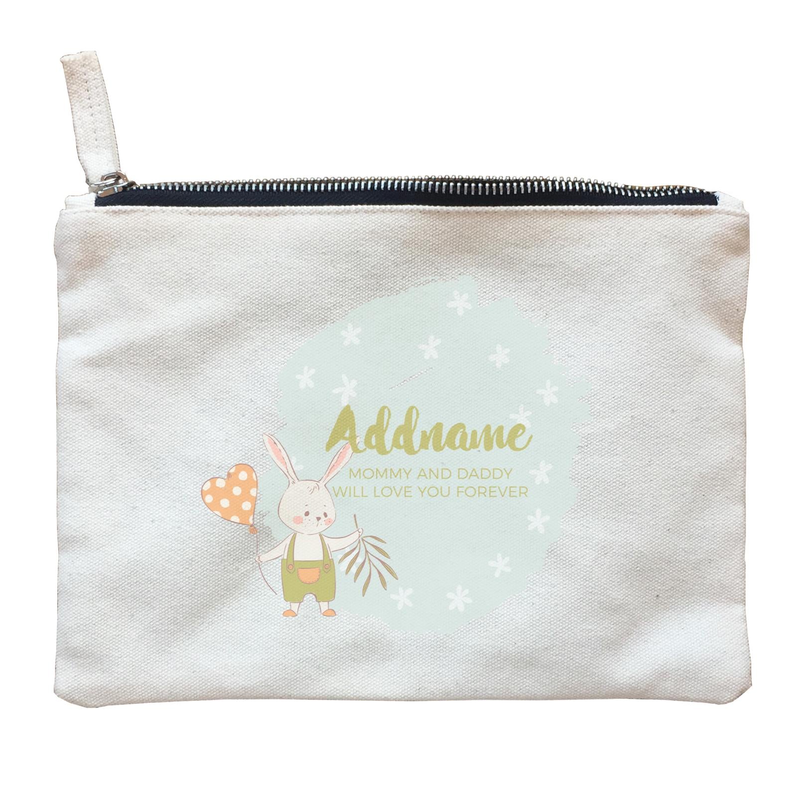 Cute Boy Rabbit with Heart Balloon Personalizable with Name and Text Zipper Pouch