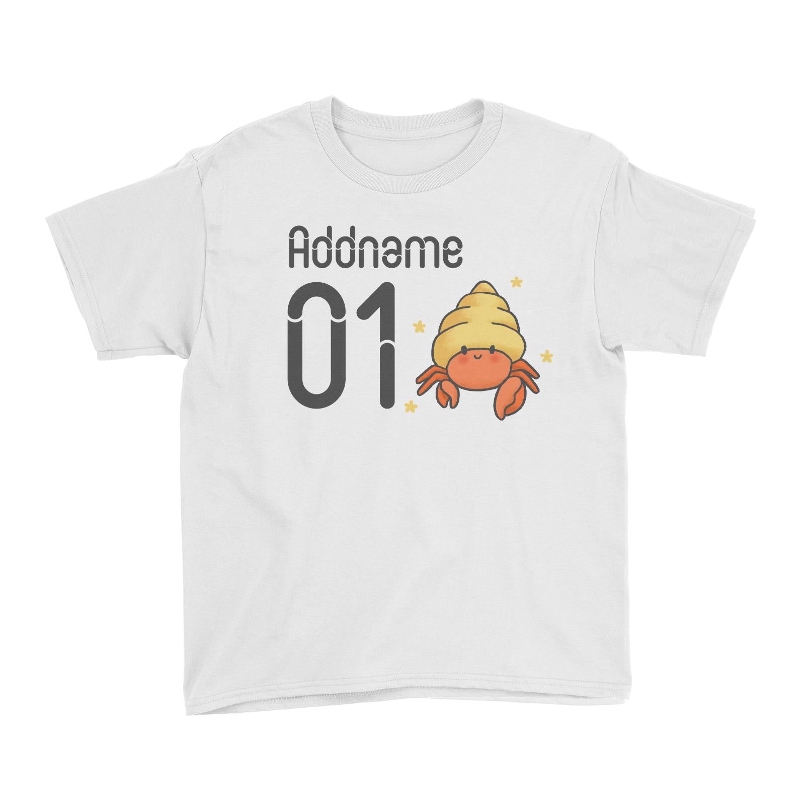 Name and Number Cute Hand Drawn Style Hermit Crab Kid's T-Shirt (FLASH DEAL)