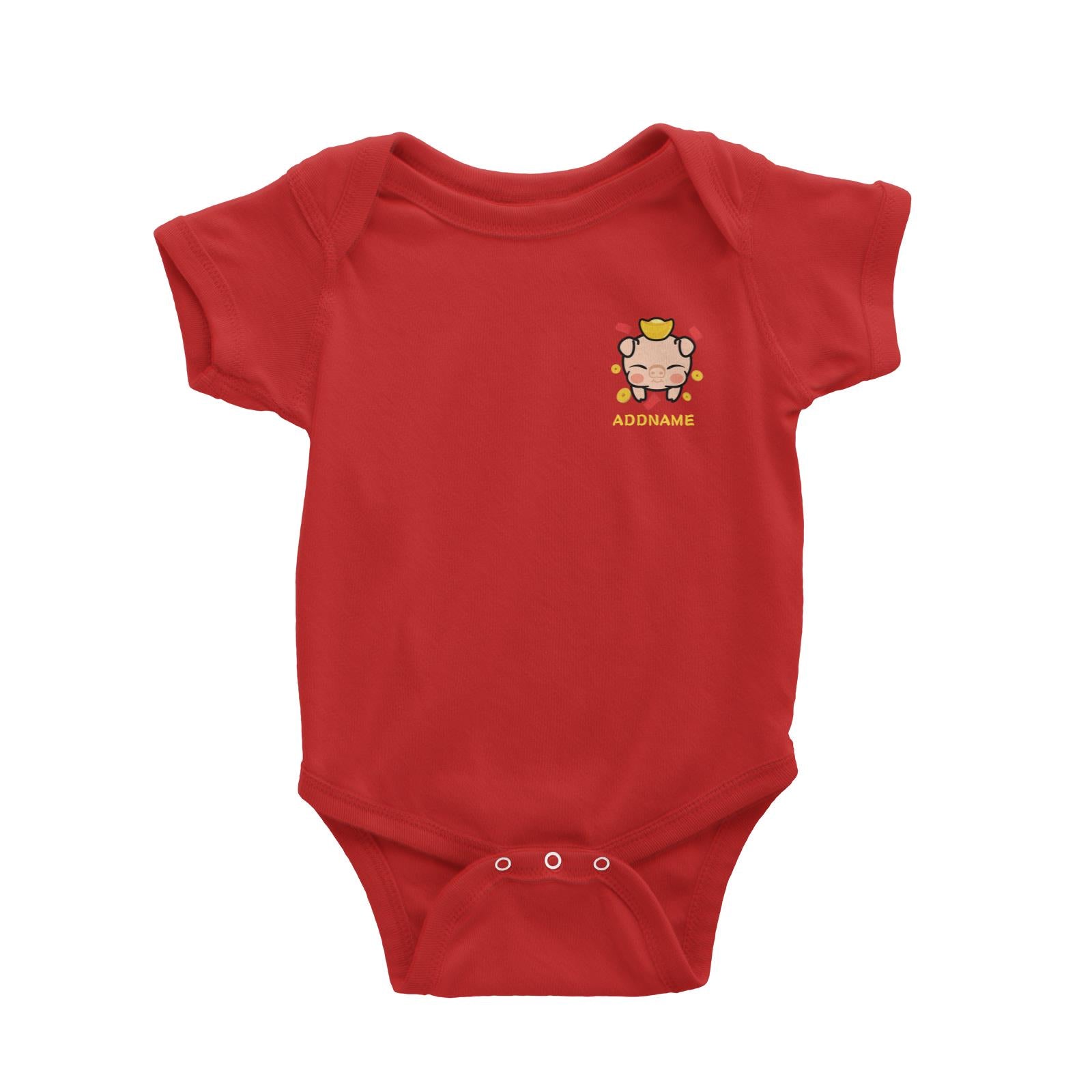 Prosperity Pig Baby Head with Gold Pocket Design Baby Romper