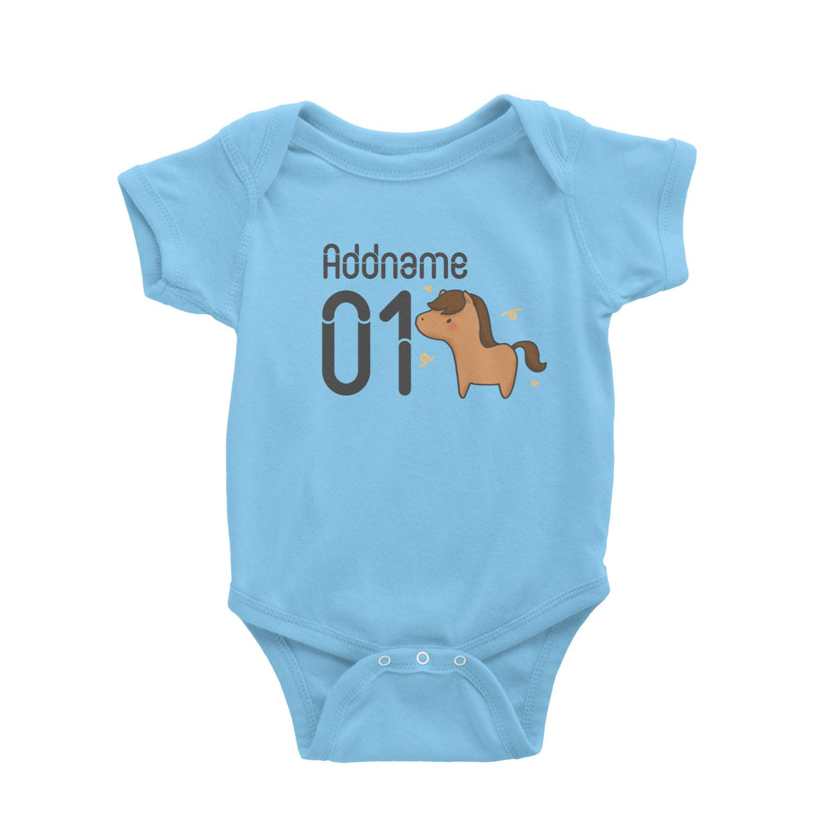 Name and Number Cute Hand Drawn Style Horse Baby Romper