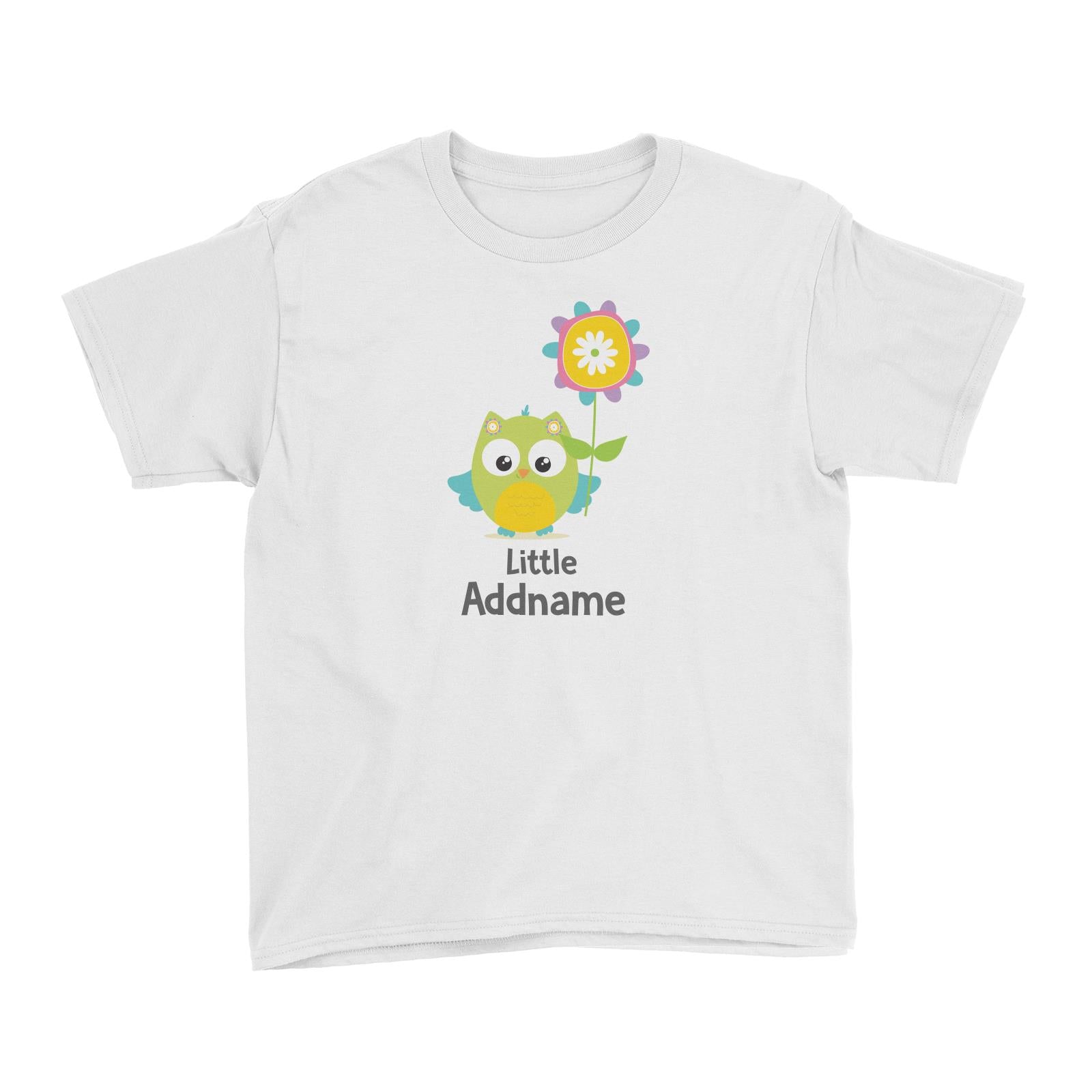 Cute Owls Green with Flower Little Addname Kid's T-Shirt