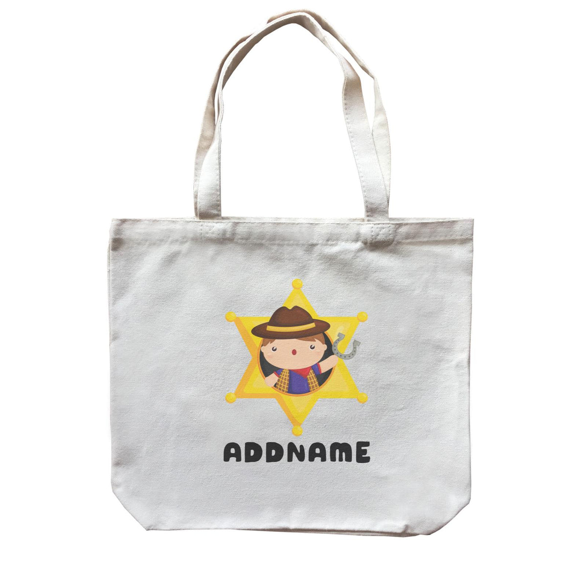Birthday Cowboy Style Little Cowboy Holding Hoe In Star Badge Addname Canvas Bag