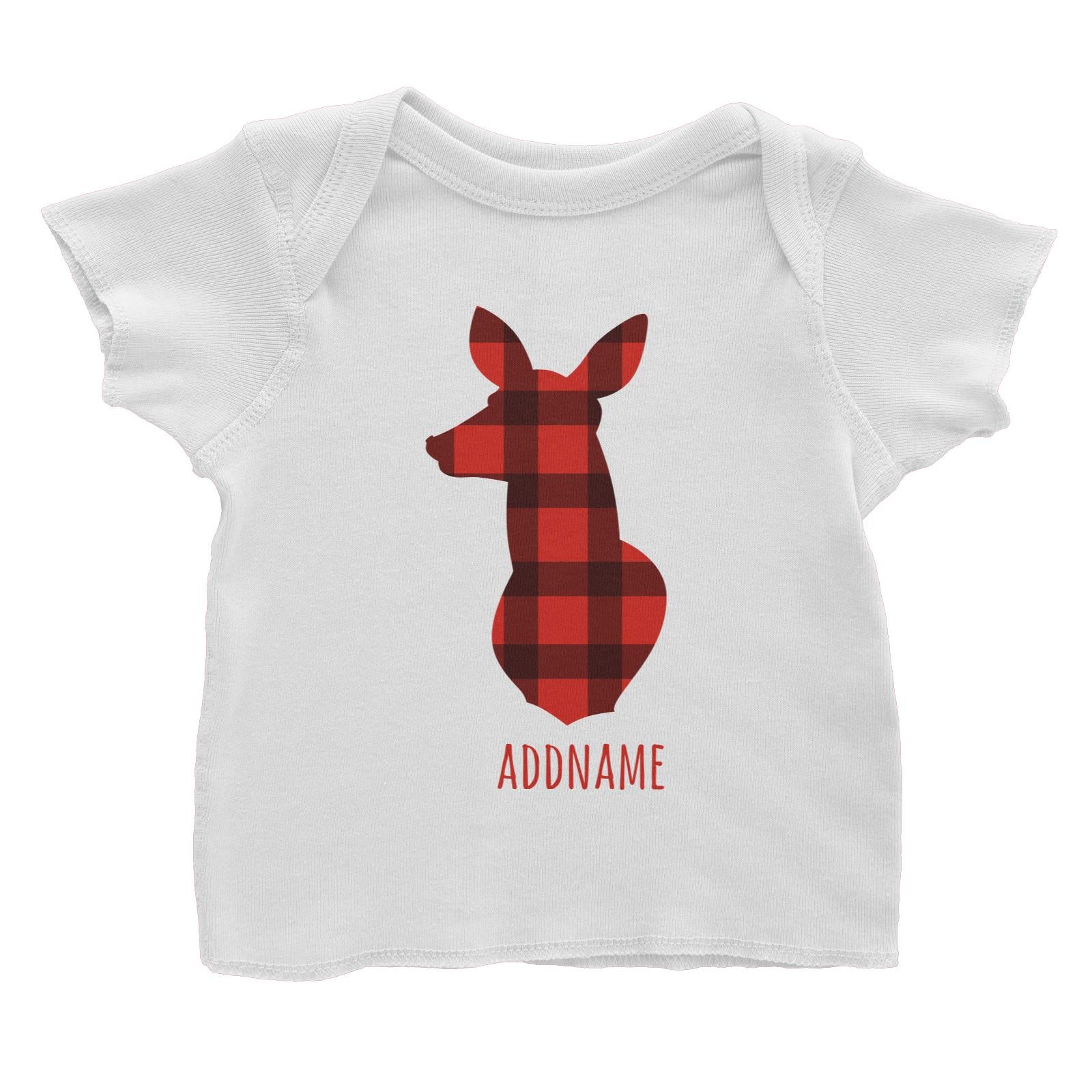 Mama Deer Silhouette Checkered Pattern Addname Baby T-Shirt